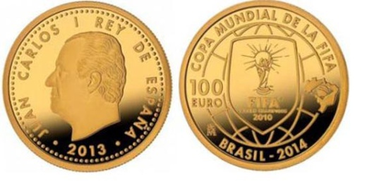 Španělsko – zlaté a stříbrné mince FIFA World Cup 2014 v Brazílii 