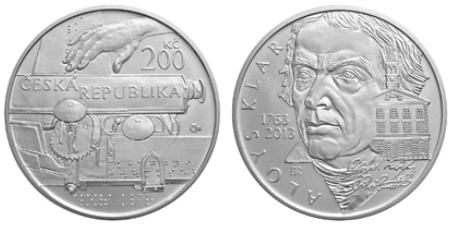 Stříbrná pamětní mince k výročí narození Aloyse Klara