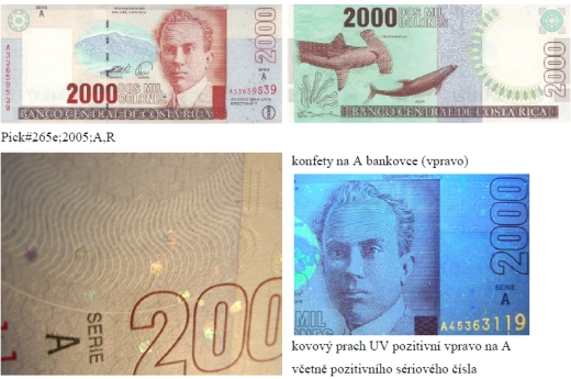 Vybraná mikrometalizace (kovový prach a konfety) na bankovkách